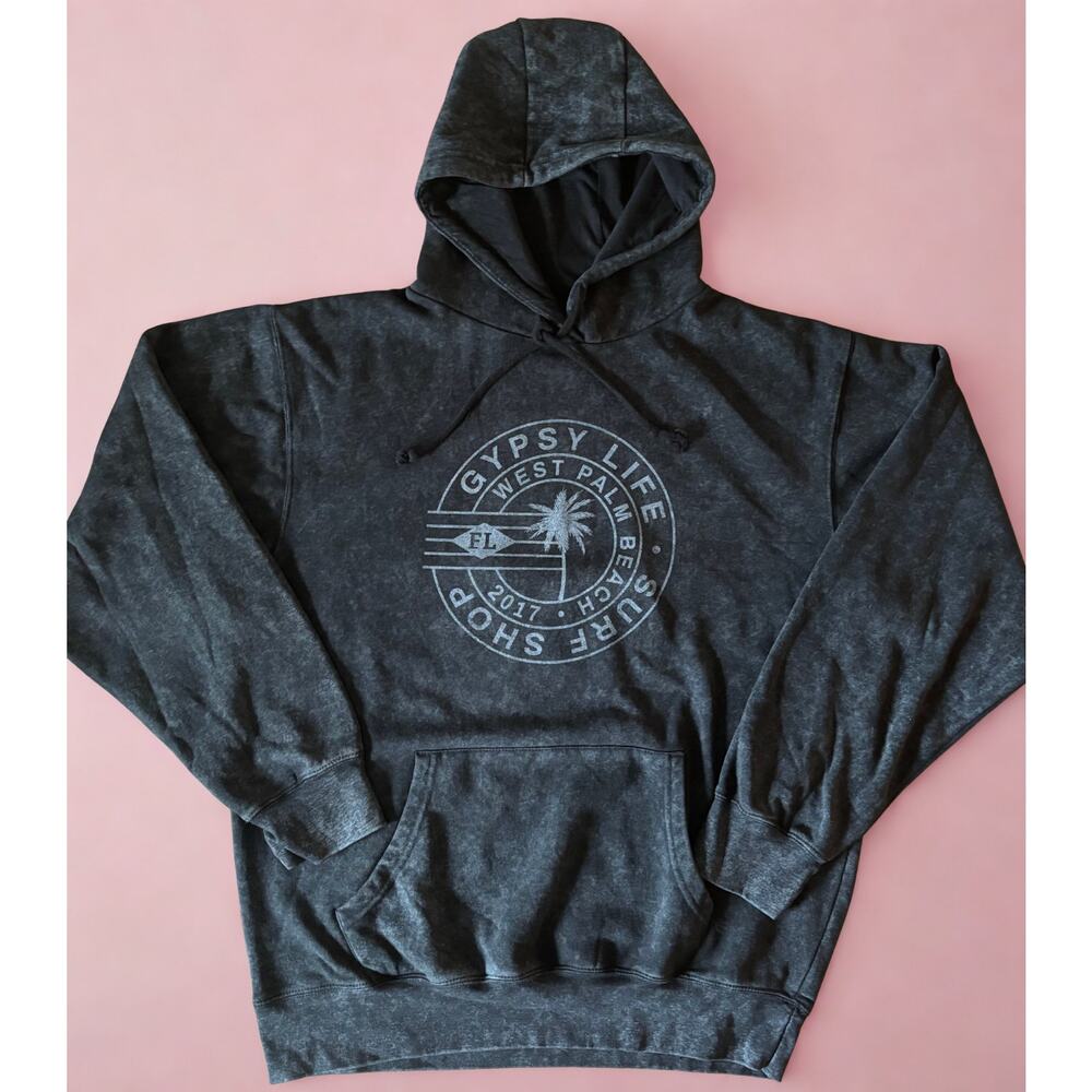Gypsy Life Surf Shop Hoodie | Charcoal Burnout Wash | Men’s L | Surf Streetwear